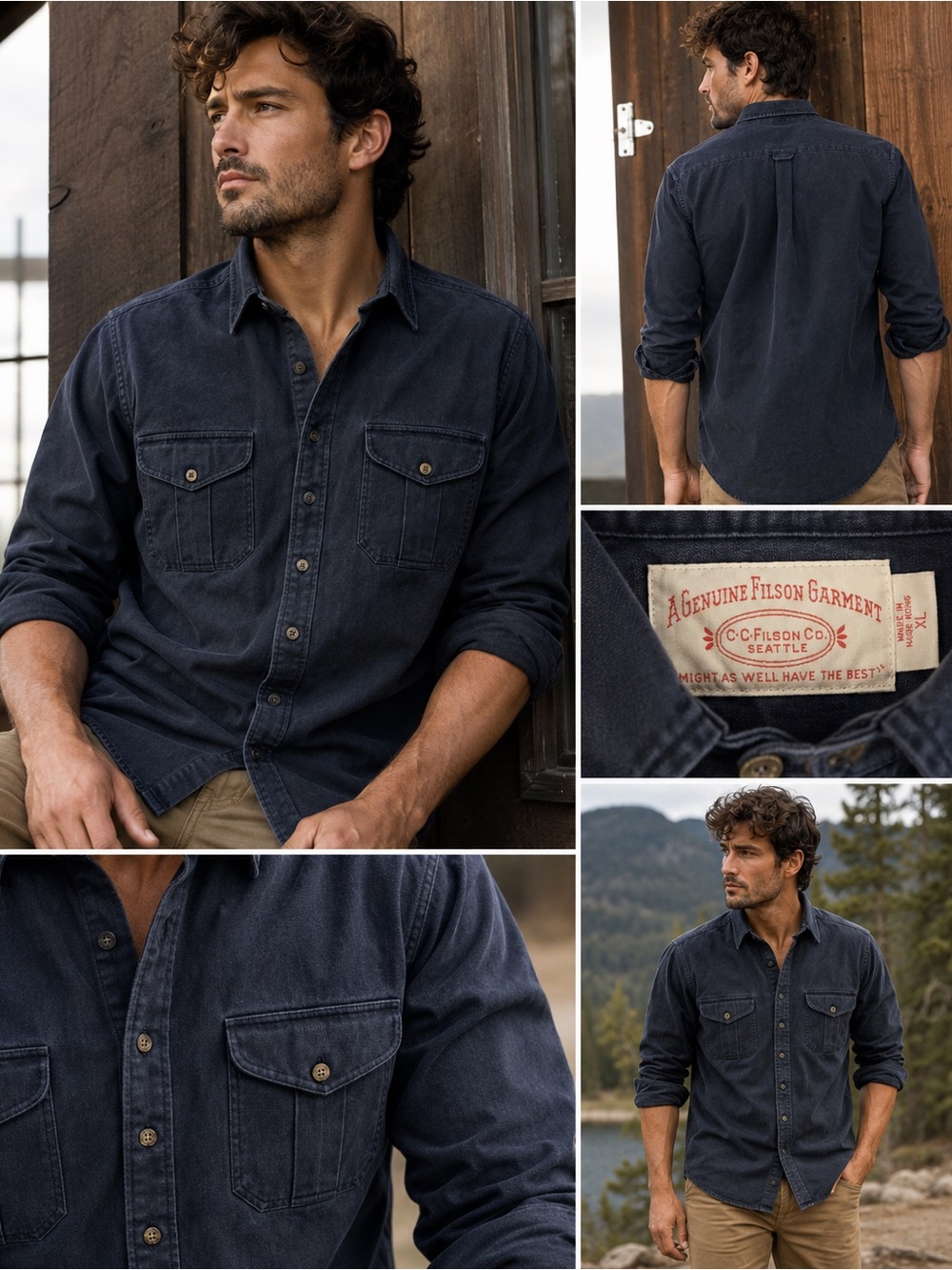 Filson Navy Blue Heavyweight Cotton Button Front Work Shirt XL USA Made